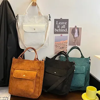 Новая осенне-зимняя студенческая сумка для девочек, женская холщовая сумка через плечо, Вельветовая сумка для женщин, сумка для покупок, дизайнерская сумка