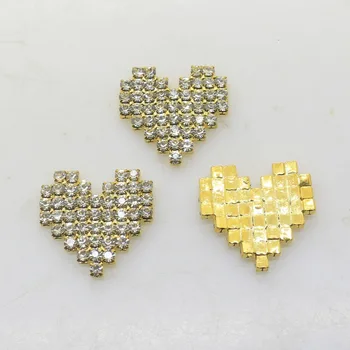 Новая пряжка из 10 золотых и серебряных кристаллов в форме сердца со стразами для украшения романтического свадебного платья и аксессуаров с бантом.