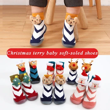 Новая рождественская нескользящая детская обувь унисекс для малышей, первые туфли для малышей, первые ходунки для маленьких девочек, детские туфли на мягкой резиновой подошве для малышей