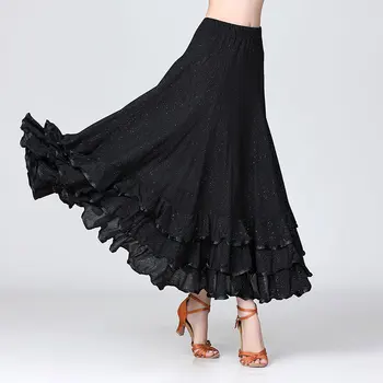 Новая стильная женская юбка для современных танцев, длинный стандартный костюм для танцев с пайетками, костюм для танцев с большими свингами, юбка для испанского фламенко, одежда для бальных танцев, одежда для вальса