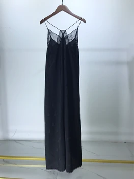 Новое женское повседневное платье миди с V-образным вырезом, новинка ранней осени, черное классическое шелковое платье для скрипки, повседневное платье-комбинация,