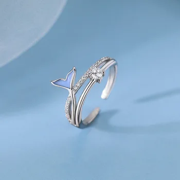 Новое модное серебряное кольцо с открытым пальцем, Голубая рыбка, сказочный Кит, Элегантный, наращиваемый Для женщин, подарок для девочек, Прямая поставка, Оптовая продажа