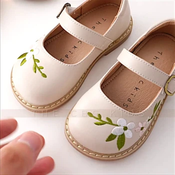 Новые осенние зеленые туфли для девочек, детская обувь с цветочным рисунком, модная детская брендовая обувь принцессы, платье для малышей, балетки, детские