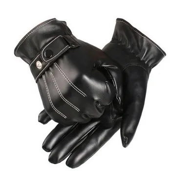 Новые перчатки мужские Зимние кожаные Черные перчатки Теплые варежки на пуговицах Роскошная мужская обувь из искусственной кожи для вождения из натуральной ветрозащитной ткани для вождения