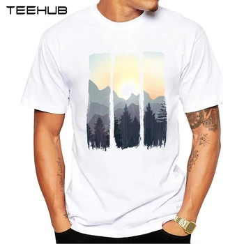 Новые поступления 2019 TEEHUB, крутая мужская модная футболка с дизайном Sunset Forest, топы с круглым вырезом и коротким рукавом, хипстерская футболка