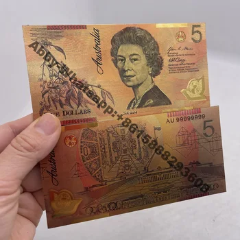 Новые стили Австралия 5 долларов Позолоченная банкнота Красочная копия банкноты из золотой фольги 5 австралийских долларов Коллекция валют