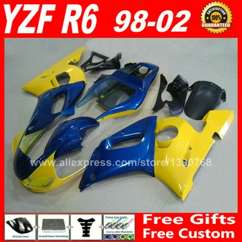 Обтекатели подходят для YAMAHA R6 1998 1999 2000 2001 2002 желто-синие пластиковые детали 98 99 00 01 02 комплекты обтекателей O9G3