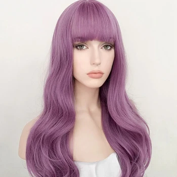 Объемный парик из синтетических кружев фиолетового цвета, парики с кружевами спереди, парики для женщин, парик для косплея из высокотемпературного волокна, глубокая волна, ежедневно используемый