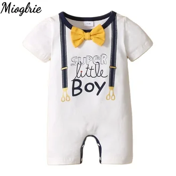Одежда для новорожденных с коротким рукавом, летний комбинезон для мальчиков, комбинезон с принтом для новорожденных 0-18 м, детская одежда для мальчиков