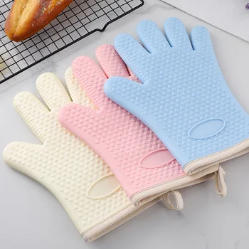 Одна перчатка 2023 Новые бежевые перчатки для защиты от ожогов с силиконовой изоляцией для микроволновой печи, высокотемпературной печи, чехлов для выпечки пальцев