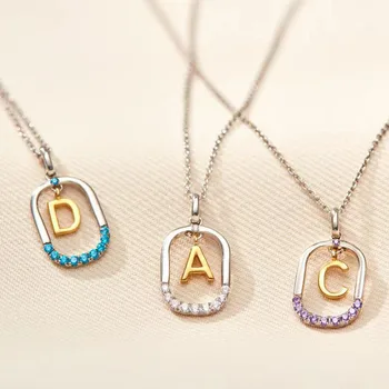 Ожерелье из 26 начальных букв A-Z для женщин и девочек, Синее Белое Фиолетовое ожерелье с полым алфавитом из циркона, свадебные подарки на День Святого Валентина
