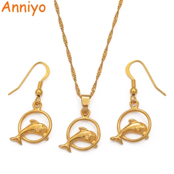 Ожерелья и серьги с подвеской в виде дельфина Anniyo для женщин и девочек, африканские гавайские украшения для вечеринок #002009