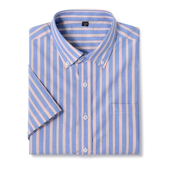 Оксфордская рубашка с коротким рукавом, мужская летняя мода, полосатая клетка, Хлопчатобумажные деловые формальные повседневные рубашки на пуговицах для общения