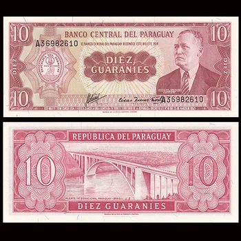 Оригинальные парагвайские старые бумажные деньги номиналом 10 Гуарани 1952 года Банкноты UNC Предметы коллекционирования, а не валюта