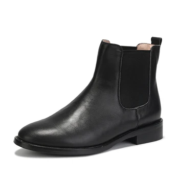 Осенне-зимние Кожаные ботинки для женщин, женская черная обувь на квадратном каблуке, брендовые ботильоны с круглым носком, женские Большие размеры 41