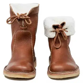 Осенне-зимняя повседневная обувь большого размера, ботильоны, зимние ботинки 43 с круглым носком и флисовая шнуровка на плоской подошве.