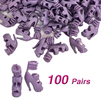 Официальные 100 пар фиолетовых вечерних туфель, модные босоножки для куклы Барби, игрушечная обувь на высоком каблуке для куклы 1/6, аксессуары для кукол, сделай сам,