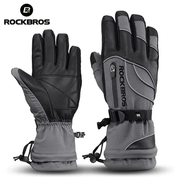 Официальные Зимние велосипедные перчатки Rockbros, термостойкие ветрозащитные перчатки для горных велосипедов, катания на лыжах, пеших прогулок, снегоходов, мотоциклов