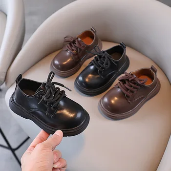 Официальные Туфли для Крещения в Британском Стиле для Мальчиков в стиле Ретро, Однотонная Черно-коричневая Кожаная Обувь Для Маленьких Мальчиков, Детская Школьная Обувь G02044