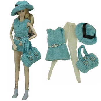 Официальный комплект NK, 1 комплект, благородный комплект, модель куклы, элегантное платье под шляпой для девочки + белые чулки + брюки + сумка для игрушки куклы Барби