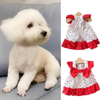 Очаровательное платье принцессы в красный горошек в стиле милой бабочки для собак и кошек, Весенне-летние товары для домашних животных