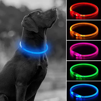 Ошейник для домашних животных USB Перезаряжаемый Цветной светящийся ошейник Выгуливающий собаку ночью Ошейник от потери питомца Три режима Регулируемый ошейник-вспышка