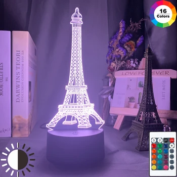 Париж Эйфелева башня 3d Иллюзия Светодиодный детский ночник, меняющий цвет декоративных светильников в спальне, Уникальный подарок на день рождения, настольная USB-лампа