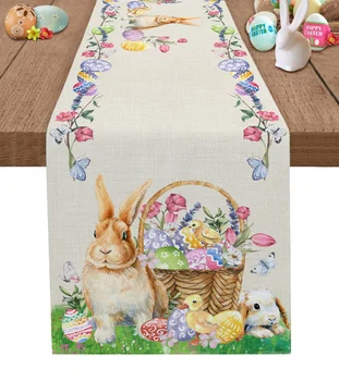 Пасхальный кролик, яйцо, Утка, цветочная дорожка для обеденного стола, свадебный декор, Прямоугольная настольная дорожка с защитой от пятен для украшения обеденного стола