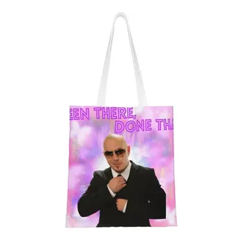 Переработка хозяйственной сумки Mr. World Pitbull, женская холщовая сумка через плечо, прочные сумки для покупок американского рэпера, певца, бакалейщика