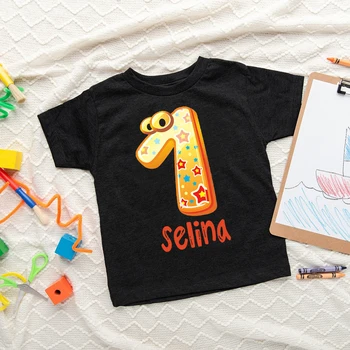 Персонализированная детская футболка на день рождения, футболка с пользовательским названием, милая одежда для девочек и мальчиков, подарок ребенку на день рождения, Летняя футболка с коротким рукавом