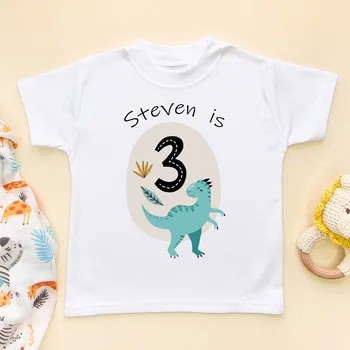 Персонализированная футболка с динозавром на день рождения для мальчиков 1-6 лет, детская футболка с пользовательским названием, подарок на день рождения для детей, детские рубашки