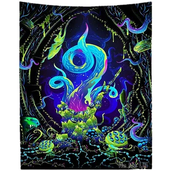 Пещера пришельцев Синий Горящий Огонь Настенный Психоделический арт от Ho Me Lili Гобелен для гостиной спальни общежития