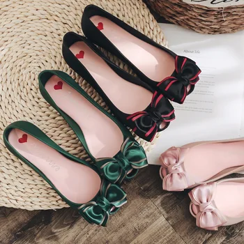 пикантные женские туфли с открытым носком на плоской подошве из разноцветного шелка и банта, двухслойные балетки с бантиком-бабочкой, летняя пляжная обувь y598