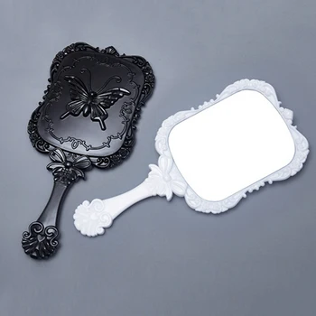 Пластиковое зеркало с резьбой в виде бабочки в стиле ретро, туалетное зеркало, маленькая подарочная ручка, зеркало для макияжа 12,5 * 5,5 см