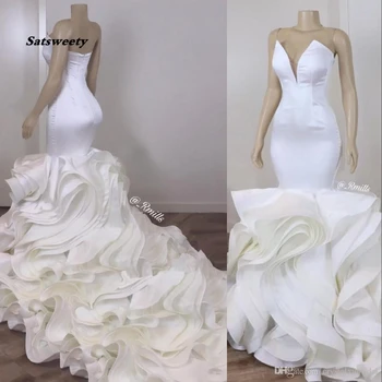 Плюс Размер Роскошных Сексуальных свадебных платьев с трубой для невесты-русалки, атласных Африканских женщин, Белого свадебного платья 2023