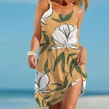 Пляжная одежда, сексуальный женский сарафан-комбинация без рукавов, Летние пляжные платья с 3D принтом 