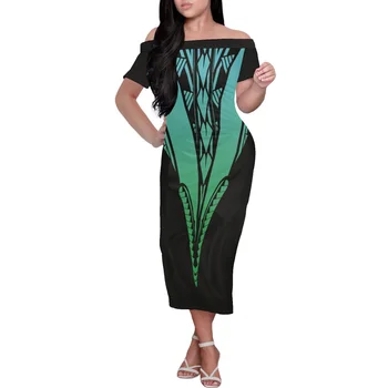 Повседневная одежда, Летнее женское Элегантное платье с полинезийским принтом, хит продаж, на заказ, через одно плечо, сексуальное платье с короткими рукавами