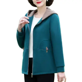 Повседневное короткое пальто с капюшоном для матери среднего возраста, женская весенне-осенняя новая Корейская версия, ветровка большого размера свободного кроя