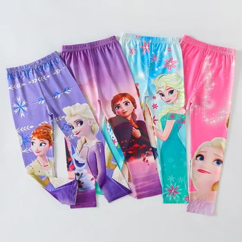 Повседневные детские тонкие леггинсы с эластичной резинкой на талии для девочек, брюки с принтом Disney Frozen Elsa Anna, одежда для детей от 2 до 11 лет