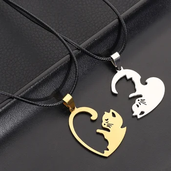 Подвеска в виде животного, Черно-белая кошка, сшивающее ожерелье, Простой подарок дружбы в форме сердца, Белая кошка, Милое Ювелирное ожерелье для пары