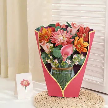 Поздравительные открытки с 3D букетом цветов на День матери, годовщину свадьбы, День Святого Валентина, Всплывающую открытку с тропическим цветением на День рождения