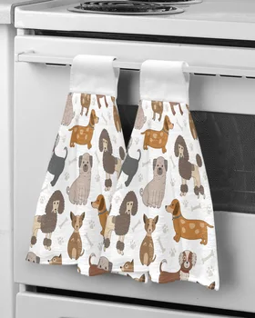 Полотенца для рук из Альпаки с мультяшным животным Собака, Подвесная ткань для кухни и ванной, Быстросохнущие Мягкие впитывающие полотенца из микрофибры