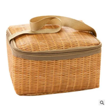 Портативная сумка для пикника из плетеного ротанга Водонепроницаемая посуда Изолированный термоохладитель Корзина для пищевых контейнеров для пикника на природе