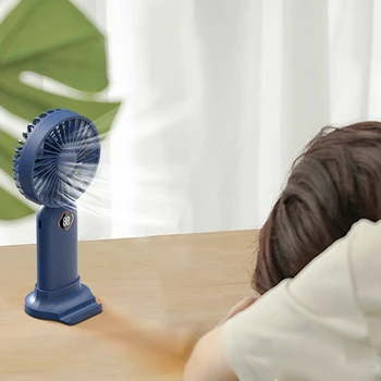 Портативный ручной вентилятор USB Mini Fan с перезаряжаемым цифровым дисплеем, ленивый вентилятор-охладитель воздуха для домашнего офиса на открытом воздухе-синий