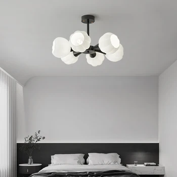 Потолочный светильник в скандинавском стиле для спальни, детской комнаты, коридора, прохода, балкона, светодиодная медная люстра, светильник с белым стеклянным шаром