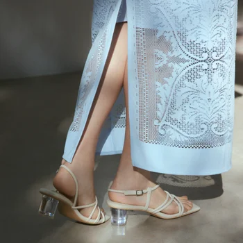 Прозрачная женская обувь с перекрестной шнуровкой на каблуке, японские босоножки с открытым носком, тонкие ремешки, Zapatos Mujer, внешняя пряжка, Chaussure Femme