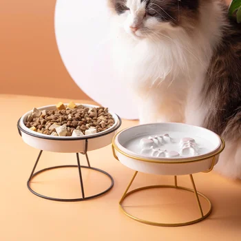 Простая миска для кошек, керамические миски для корма с защитой шеи на высоких ножках, миска для корма для домашних животных большого диаметра, Плоская миска, тарелки для закусок, миска для слоуфуда