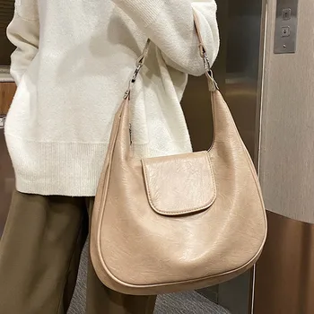 Простая однотонная большая женская сумка через плечо 2023, высококачественная сумка-тоут из мягкой кожи, женская универсальная роскошная дизайнерская сумка