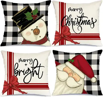 Рождественские наволочки 18x18, набор из 4 рождественских украшений, Снеговик, Санта-Клаус, Рождественские подушки, Привет, зима