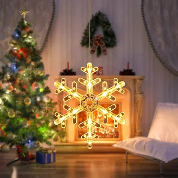 Рождественские снежинки, лунные огни, праздничный декор окон, светодиодные фонари-присоски, Рождественская гирлянда на батарейках, лампы для домашнего декора